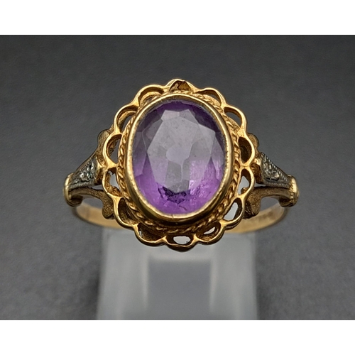 530 - 9K YELLOW GOLD AMETHYST RING 3.1G SIZE V