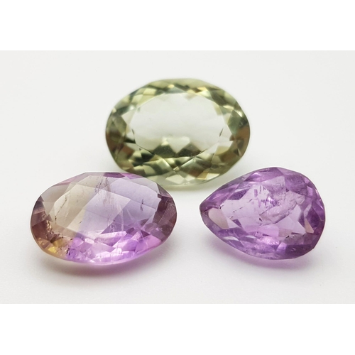 750 - Lot of 3 Gemstones - 4.10 Ct Mixed Cut Amethyst, 4.20 Ct Mixed Cut Ametrine & 8.60 Ct Mixed Cut Gree... 