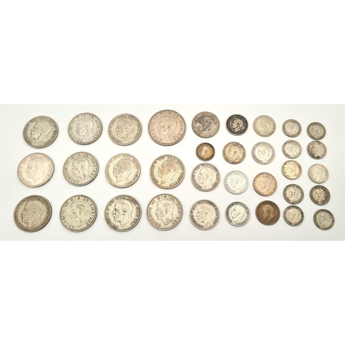 364 - A Selection of Vintage Silver (.500) English Coins. Please see photos for conditions. 185g total wei... 