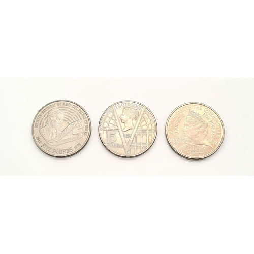 496 - Three Five Pound Commemorative Royal Family Coins.