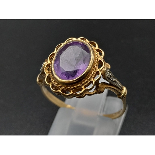 530 - 9K YELLOW GOLD AMETHYST RING 3.1G SIZE V