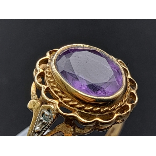 530 - 9K YELLOW GOLD AMETHYST RING 3.1G SIZE V