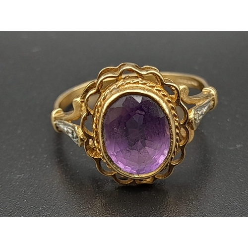 530 - 9K YELLOW GOLD AMETHYST RING 3.1G SIZE V