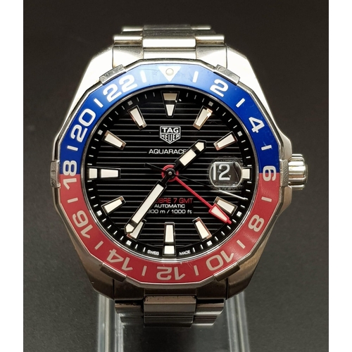 61 - TAG HEUER AQURACER WATCH WITH ORIGINAL BOX. 
WAY20IF/SN RTP6318. STAINLESS STEEL STRAP AND CASE - 45... 