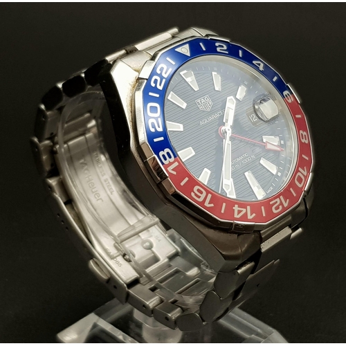 61 - TAG HEUER AQURACER WATCH WITH ORIGINAL BOX. 
WAY20IF/SN RTP6318. STAINLESS STEEL STRAP AND CASE - 45... 