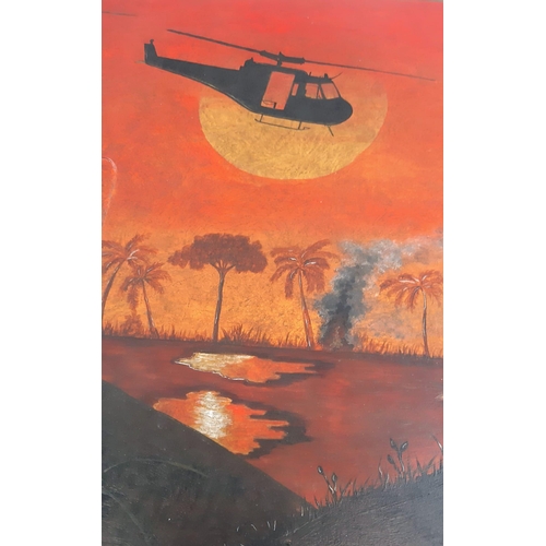 301 - Vietnam War Era Bell Huey Helicopter Panel with post War memorial painting.