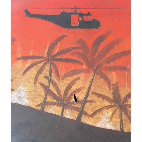 301 - Vietnam War Era Bell Huey Helicopter Panel with post War memorial painting.