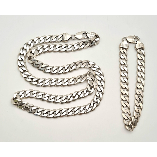 206 - A sterling silver gents chain necklace and bracelet set. Necklace length: 60 cm, bracelet length: 22... 