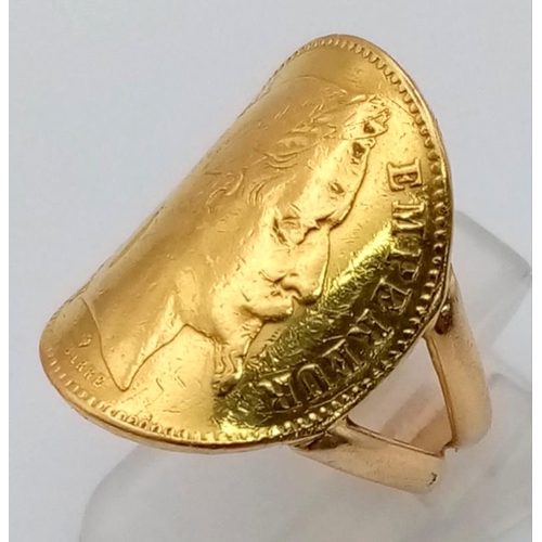 213 - A 22K and 18K Yellow Gold Napoleon Ring. Size L. 8.54g total weight. Ref - 125. Face 22k. Back 18k.