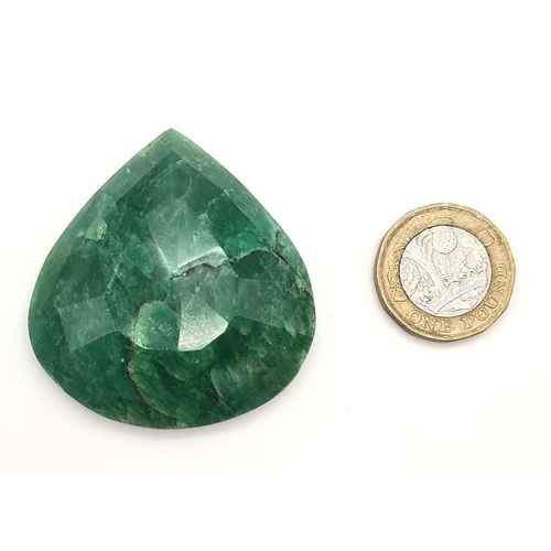 510 - A large (204.35 carats) emerald (beryl) composite. Pear cut, faceted with GLA certificate. Dimension... 