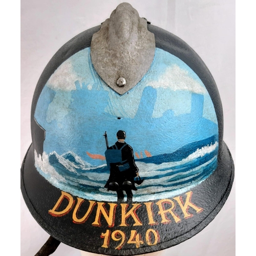 735 - WW2 French M26 Model Helmet with post War painted Dunkirk Memorial.