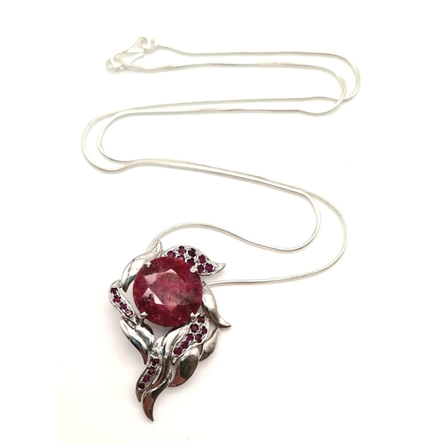 781 - 16 grams ruby Gemstone Pendant with Ruby accents in 925 Silver, with silver chain - 54cm.