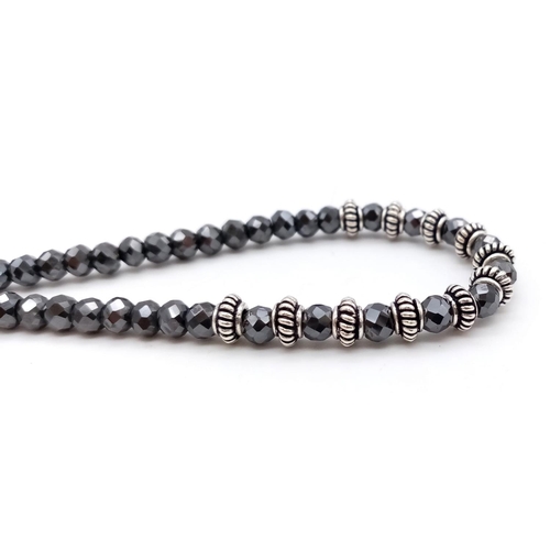 710 - 115cts Black Moissanite Unisex Necklace with 925 Silver beads. 48cm length