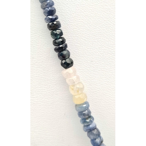 641 - 255cts Blue sapphire single strand with a sapphire pendant in 925 silver, the strand can be worn sep... 