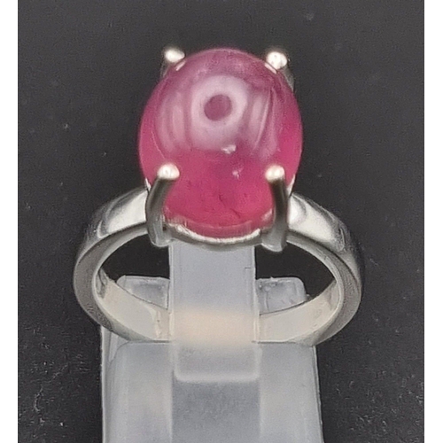 648 - 12.2cts Cabochon Ruby Gemstone ring in 925 Silver. 7.89 grams. Size N 1/2