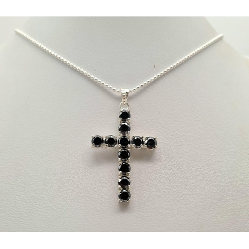 600 - Black Moissanite Cross pendant in 925 Silver with a silver ball chain. Pendant length: 4.1cm. Chain ... 