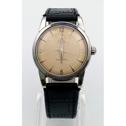 702 - Omega automatic Seamaster wristwatch with leather strap. 40mm. Length: 25cm.