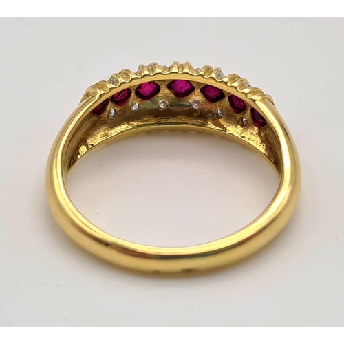 590 - 18K YELLOW GOLD DIAMOND & RUBY BAND RING 4.4G SIZE M