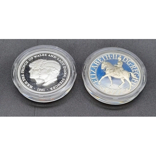 363 - Two Royal Mint Silver Proof Crown Coins - Celebrating the Queens 1977 Jubilee and the marriage of Ch... 