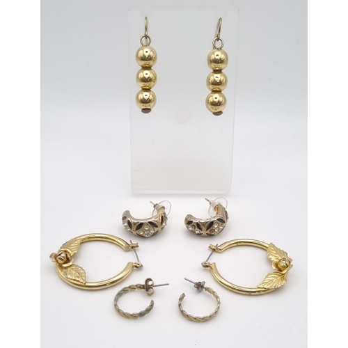 758 - SELECTION OF 4 PAIRS OF GOLD TONE EARRINGS.