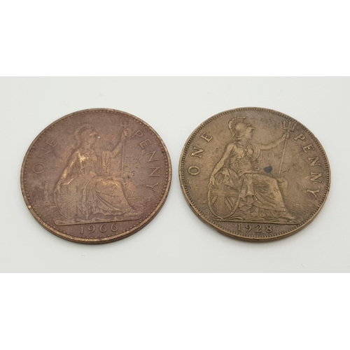 765 - 1966 & 1928 ONE PENNY COIN QUEEN ELIZABETH