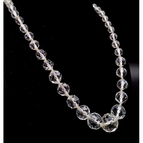 645 - A Vintage Quartz Crystal Graduated Faceted Bead Necklace. 50cm.