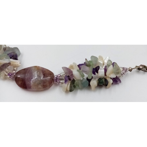 646 - A Rough Blue-john and Agate Necklace. 42cm.