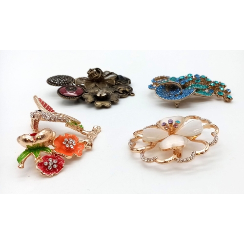 566 - Four Wonderful and Colourful Brooches. Exceptional colours and styles. 6 x 6cm average size.