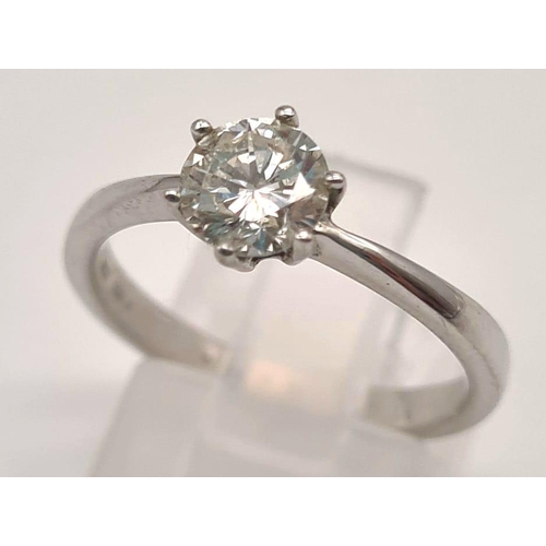 18 - 18CT WHITE GOLD DIA S/S RING APPROX 0.85CT BEAUTIFUL STONE SIZE M 1/2