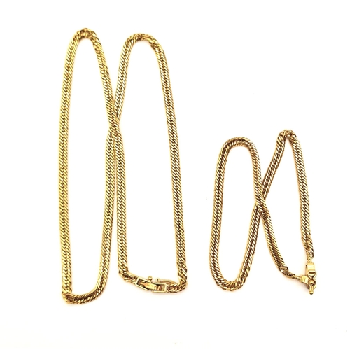 284 - An 18K Yellow Gold Foxtail -Link Chain and Bracelet.
23 and 40cm. 16.5g total weight. Ref - 3644.