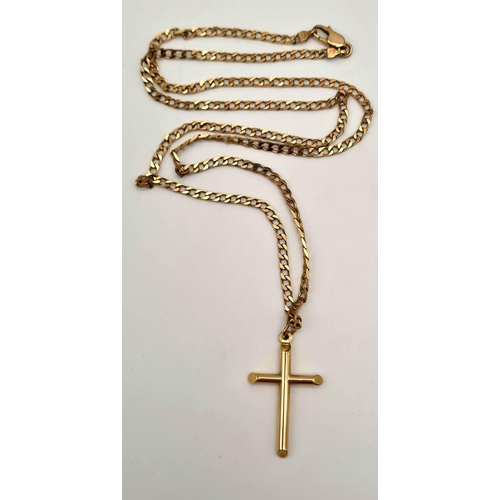 383 - A 9K Yellow Gold Link Chain with Cross Pendant. 4 and 60cm. 11.05g total weight. Ref - 3287.