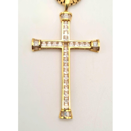 486 - An 18K Yellow Gold White Stone Cross Pendant - 4cm, 3.28g plus a 9k yellow gold chain - 44cm, 9.68g.... 