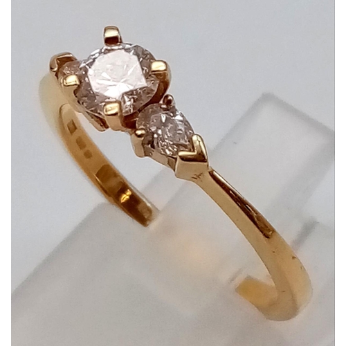 515 - 18CT YELLOW GOLD DIAMOND 3 STONE RING 0.60CT 3G SIZE M