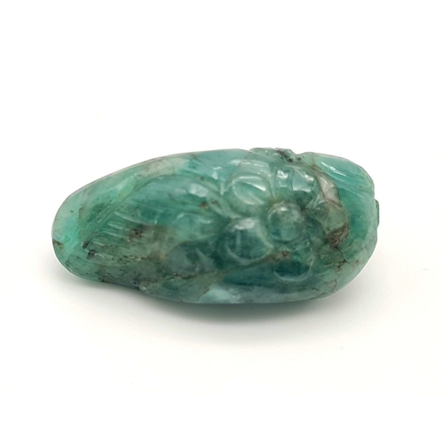 538 - A natural freeform carved emerald (58.85 carats) with GLA certificate. Dimensions: 35.45 x 16.11 x 1... 