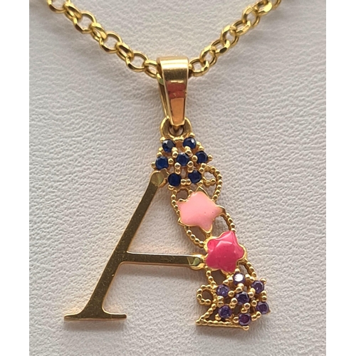 95 - Two Gold Chains with Pendants: A 21k Yellow Gold Chain with the Letter A Pendant - 2 and 44cm - 3.9g... 