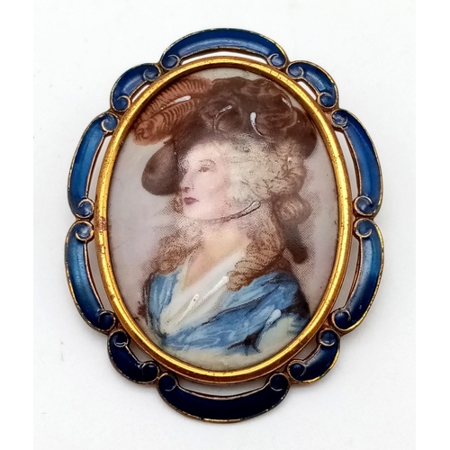 988 - A Vintage TLM (Thomas Mott) Portrait of a Lady Brooch. Gilded back. 5cm.