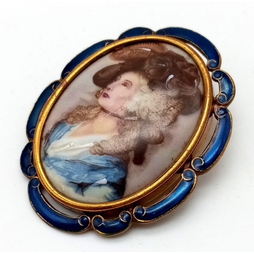 988 - A Vintage TLM (Thomas Mott) Portrait of a Lady Brooch. Gilded back. 5cm.