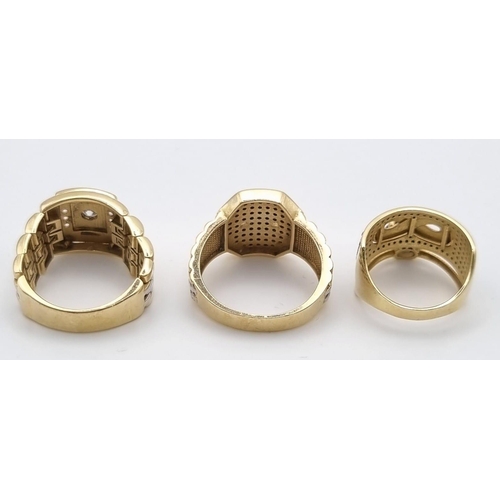 31 - Three 14K Yellow Gold Stone Set Rings. Size O, U and V.
24g total weight. Ref - 883.