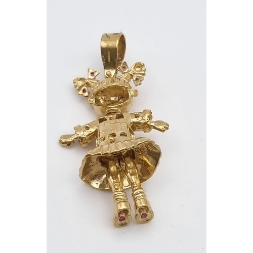 5 - A 9k Yellow Gold Multi-Coloured-Stone Doll Pendant. 5.5cm including attachment. 11.83g total weight.... 