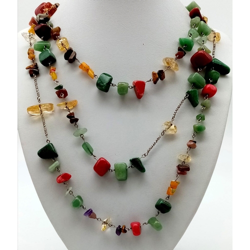 677 - A Mixed Gemstone Rope Necklace - 120cm.