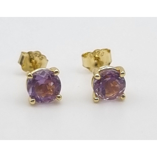 986 - A Pair of 925 Silver Gilded Amethyst Earrings.