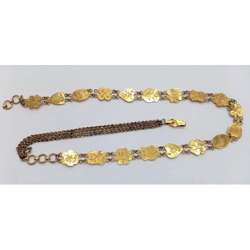 408 - A 10K Yellow Gold Thin Floral Link Necklace. 40cm.
12.8g. Ref - 8695.