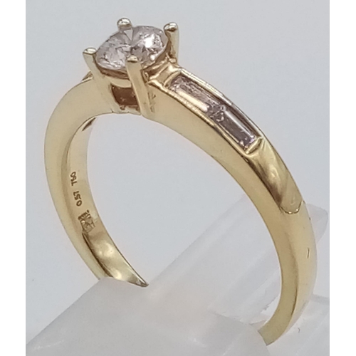 489 - 18CT YELLOW GOLD DIAMOND S/S WITH DIA SHOULDERS RING 0.57CT 4G SIZE M