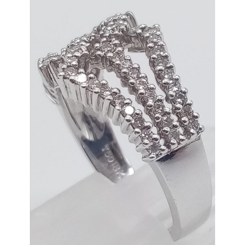 536 - 18K WHITE GOLD DIAMOND FANCY CLUSTER RING 4.6G 0.75CT SIZE N