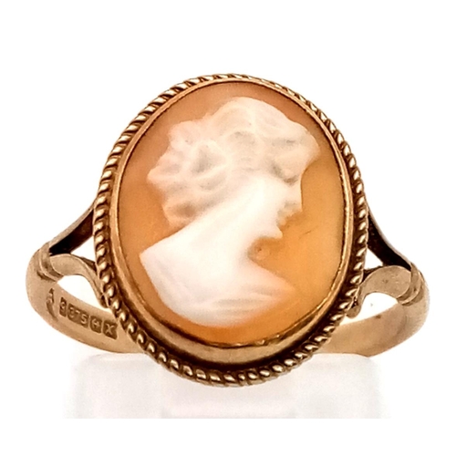 430 - A Vintage 9K Yellow Gold Cameo Ring. Size L. 2g total weight.