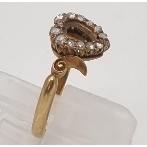 45 - An Antique 18K Yellow Gold and Heart-Shaped Diamond Ring. Size L 1/2. 3.2g total weight.