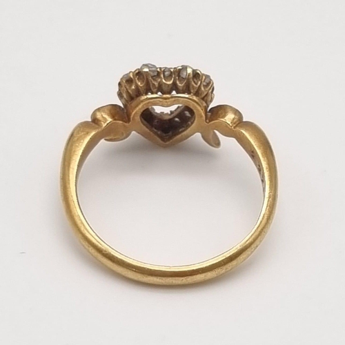 45 - An Antique 18K Yellow Gold and Heart-Shaped Diamond Ring. Size L 1/2. 3.2g total weight.