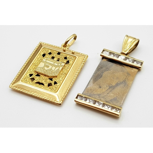 465 - A Mixed Gold Lot: 18k yellow gold rectangular pendant - 5.1g, 21k yellow gold chain - 3.15g, 18k yel... 