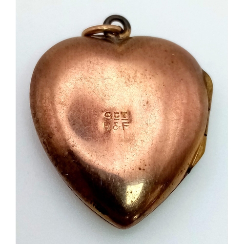 618 - A Vintage 9K Yellow Gold Back and Front Heart Locket Pendant. 3.41g total weight.