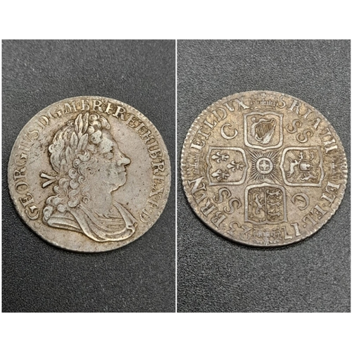 76 - A 1723 George I Silver Shilling Coin. EF condition but please see photos. Spink- 3645.